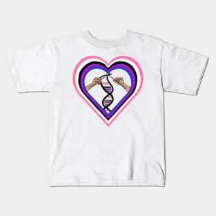 Genderfluid Pride Flag Knitted DNA Heart Kids T-Shirt